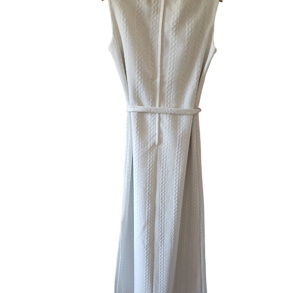 Vtg Andrea Gayle Fitted Cable Knit Sleeveless Maxi Dress White Silver 1960s M - Picture 6 of 10